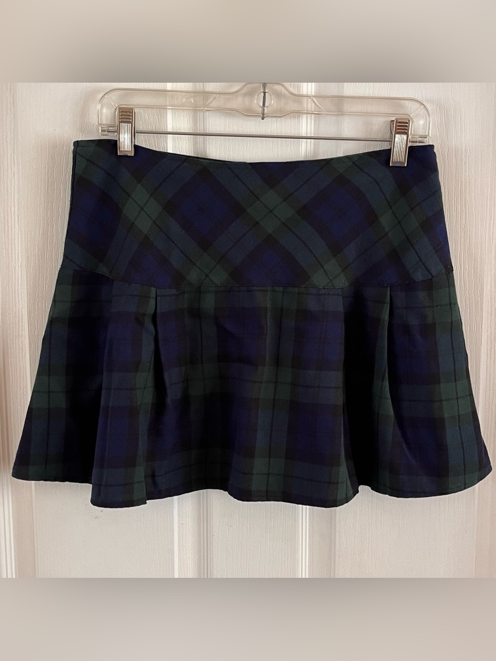 Hell Bunny Navy & Green Plaid Flared Mini Skirt Medium Schoolgirl